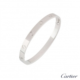 Cartier White Gold Plain Love Bracelet Size 18 B6035418